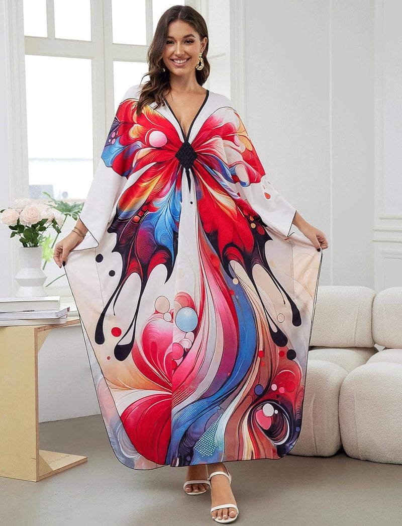 KECVOT Kaftan Dresses for Women Plus Size Batwing Sleeve Caftans Long Bathing Suit Cover Up Maxi Beach Dress Loungewear - Image 2